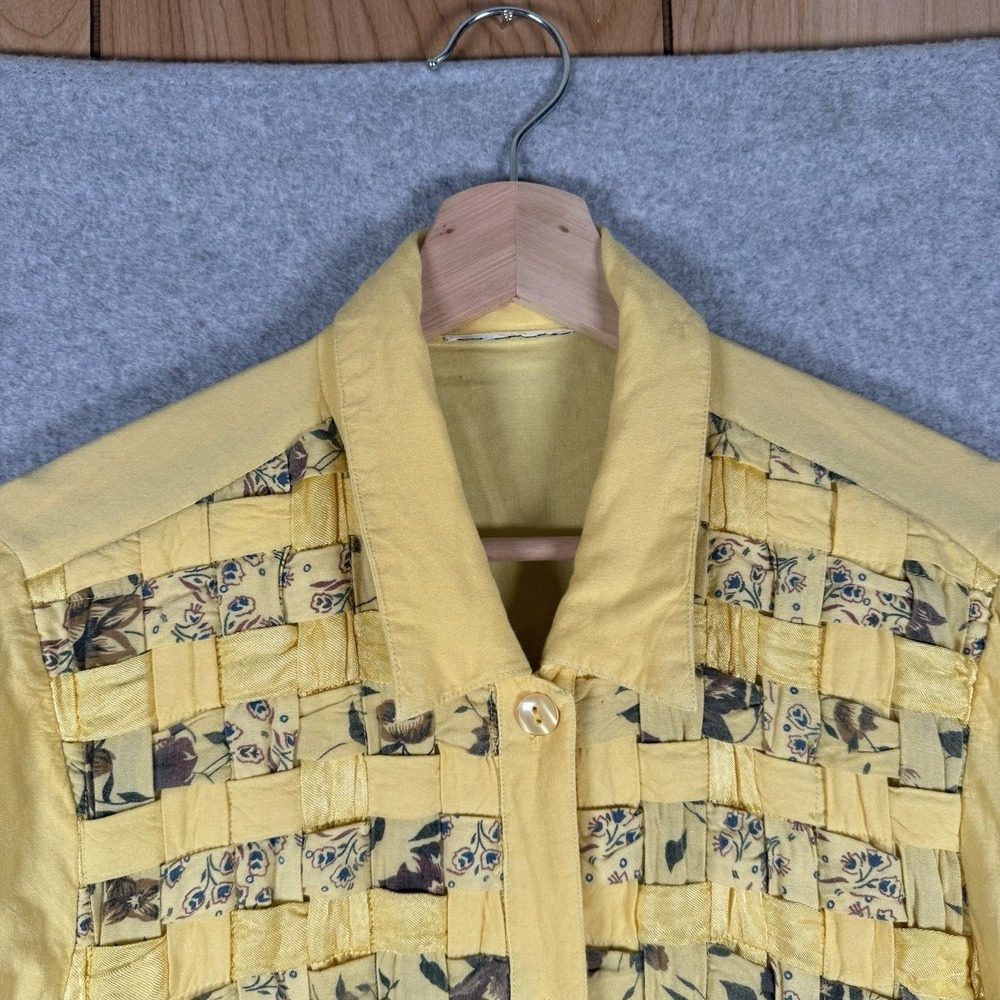 Vintage button up shirt womens medium woven 90s basketweave - Picture 4 of 7